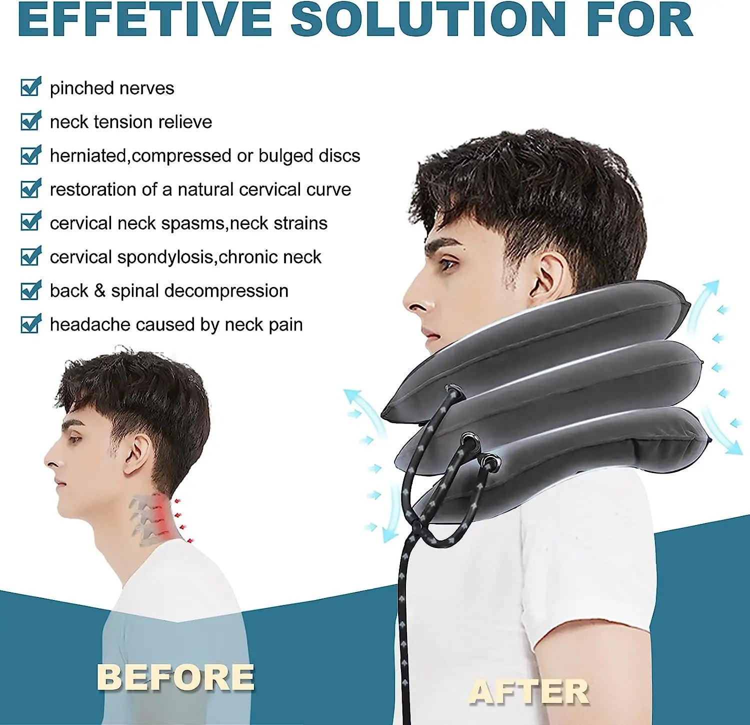 Inflatable Cervical Neck Traction Device Pain Relief Posture Alignment Grey OBA