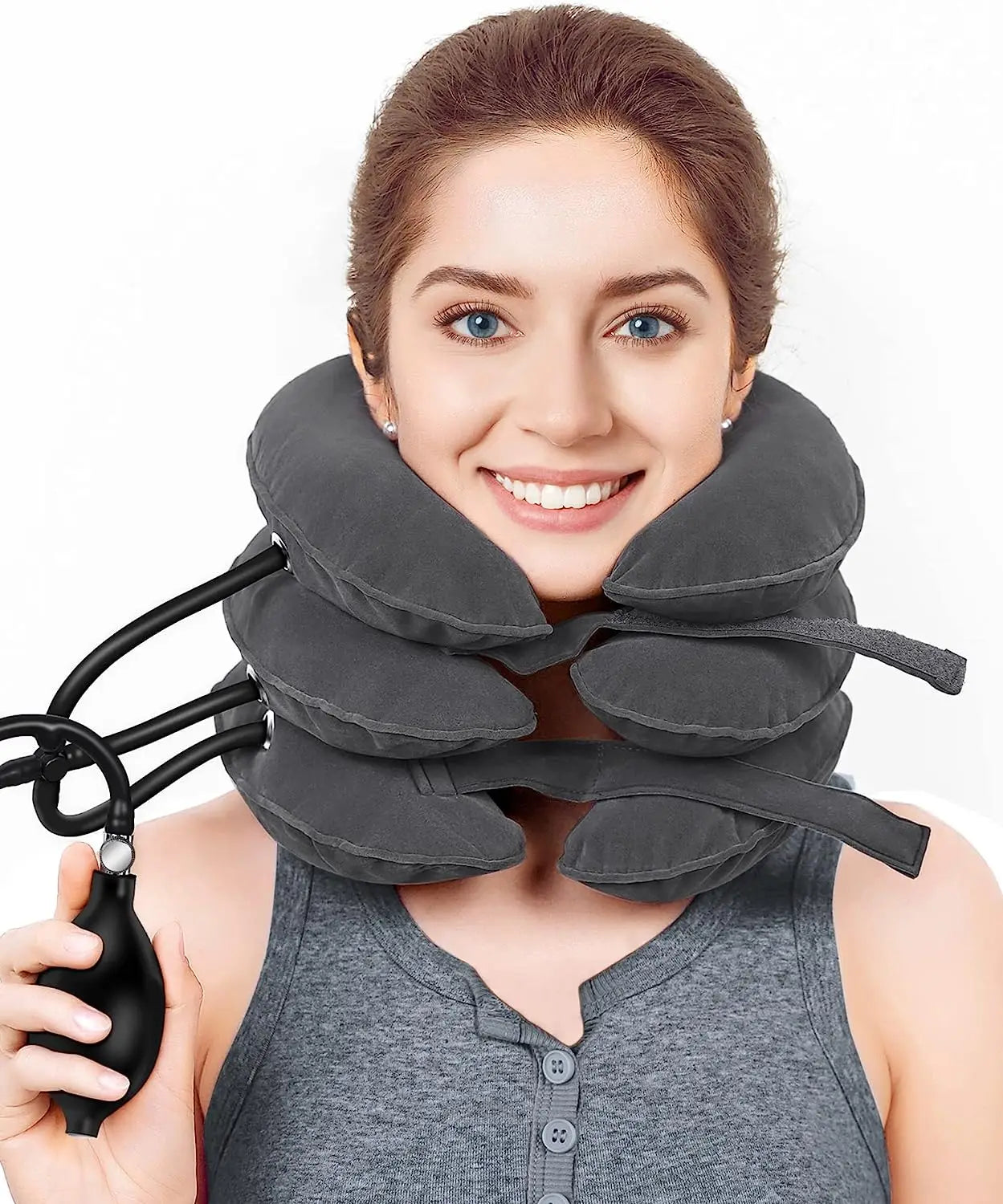 Inflatable Cervical Neck Traction Device Pain Relief Posture Alignment Grey OBA